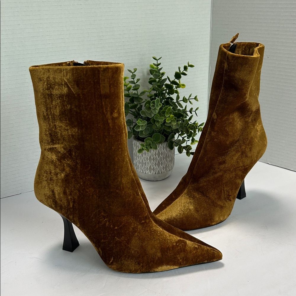 Zara Mustard Velvet Ankle Boots